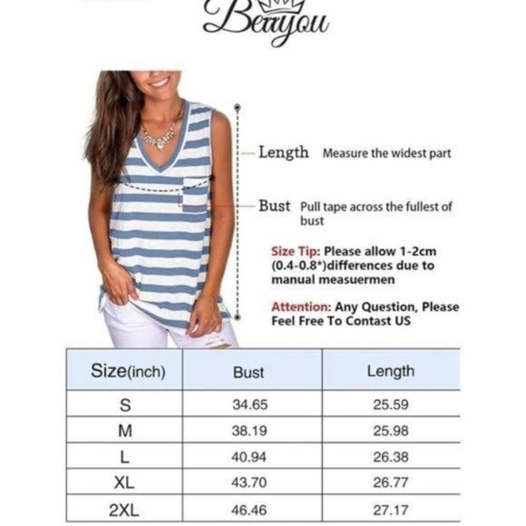 BERRYOU Women's Sleeveless Stripe Pocket Tank NWT‎ S - Picture 8 of 8